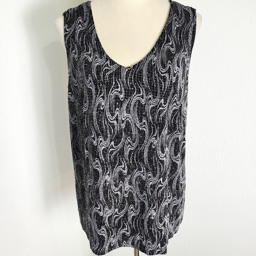 Onyx Nite Black & Silver Sleeveless Sparkly Sequined Top, Size 1X